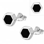 Black Onyx Hexagon Silver Stud Earrings, e373st